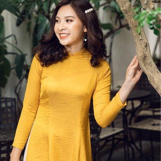 Áo Dài Cách Tân - Lụa Tô Châu , Màu Vàng  ( hàng kỹ - hình thật )