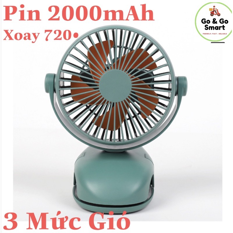 Quạt MiNi,Sạc Pin,Kẹp Xoay 720• Pin Trâu 2000mAh