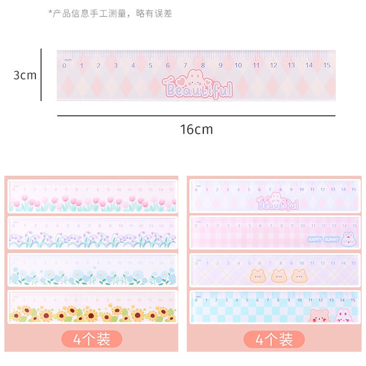 Peach 1Pcs Cute cartoon transparent acrylic ruler straightedge Painting Student stationery and office supplies