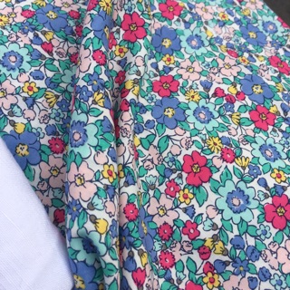 Vải thô cotton lụa hoa nhí hồng xanh!