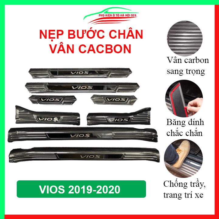 Ốp bậc cửa, nẹp bước chân Vios 2019-2020 vân cacbon chống trầy bảo vệ trang trí xe