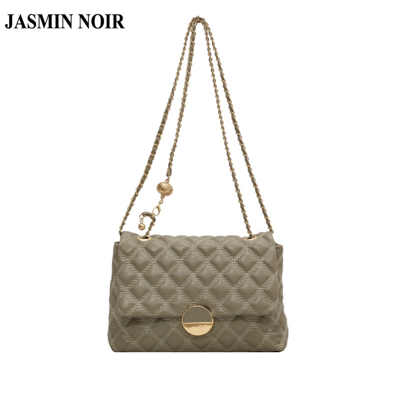 Túi Đeo Vai Nắp Lật Dây Xích Họa Tiết Kẻ Sọc Jasmin Noir Cho Nữ