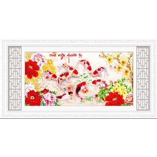Tranh gắn đá cá chép hoa mẫu đơn LV127