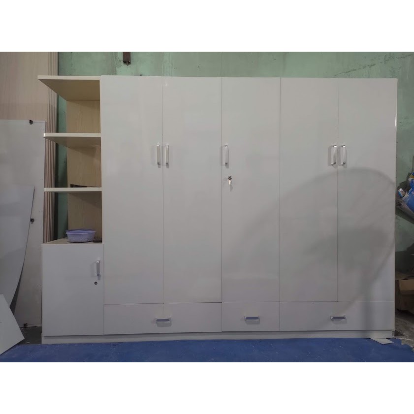 Tủ Nhựa Đài Loan 5 Cánh 1 Kệ Khung Sồi Cánh Trắng 442