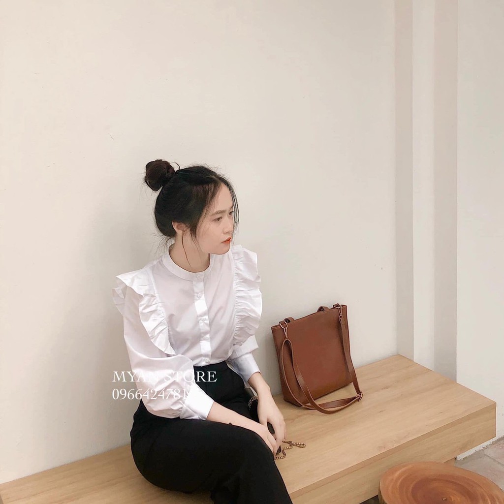 Áo Sơ Mi Trắng Phối Bèo - Áo Sơ Mi Kiểu Giá Rẻ