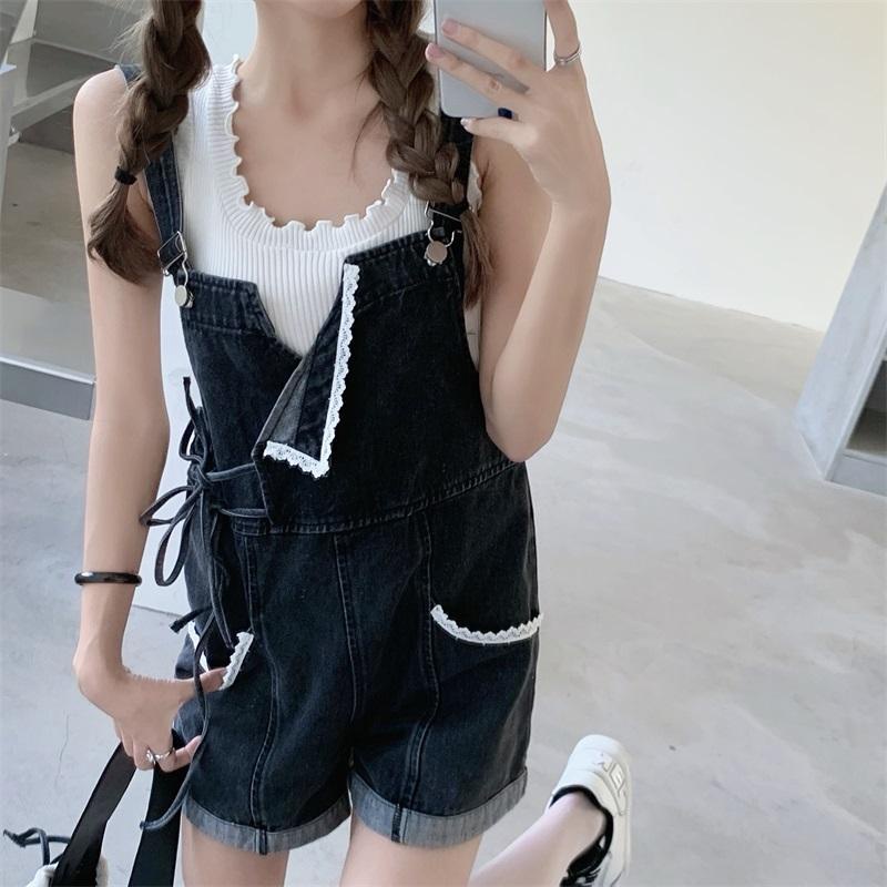 Jiashucheng Quần Short Denim Lưng Cao Ống Rộng Thời Trang Cá Tính Cho Nữ