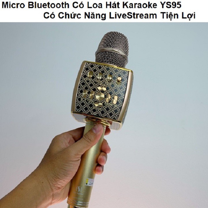 Micro Bluetooth YS 95, Mic Chuyên Hát Karaoke LiveStream Có Loa Thu Âm, Auto Tune , Giả Dọng, Kiêm Loa Bluetooth