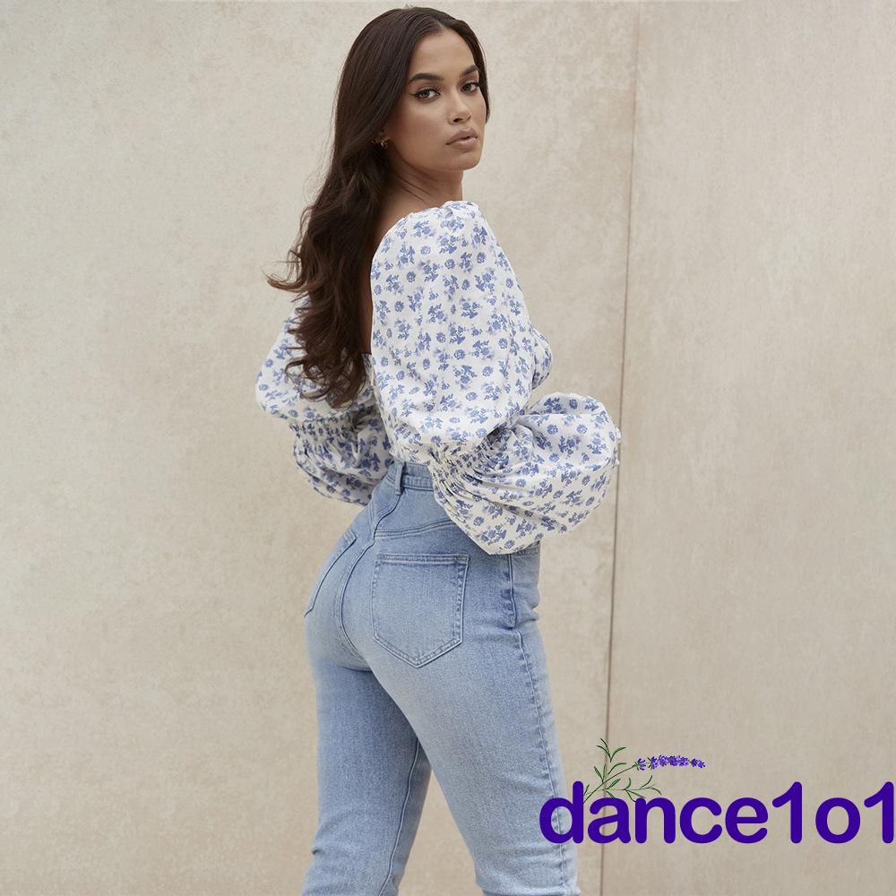 Áo Croptop Nữ Tay Phồng Họa Tiết Hoa Thời Trang 2020