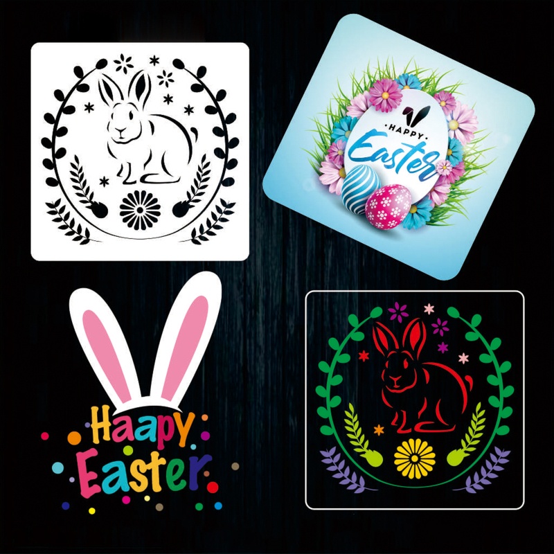 Bộ 12 Khuôn Tô Vẽ Chữ Happy Easter Độc Đáo Trang Trí Nhà Cửa DIY