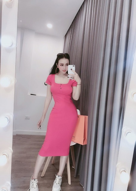 Đầm Body Nữ Dáng Dài - Đầm dư tiệc cổ tròn ngắn tay dáng ôm Sang chảnh thun gân co giãn