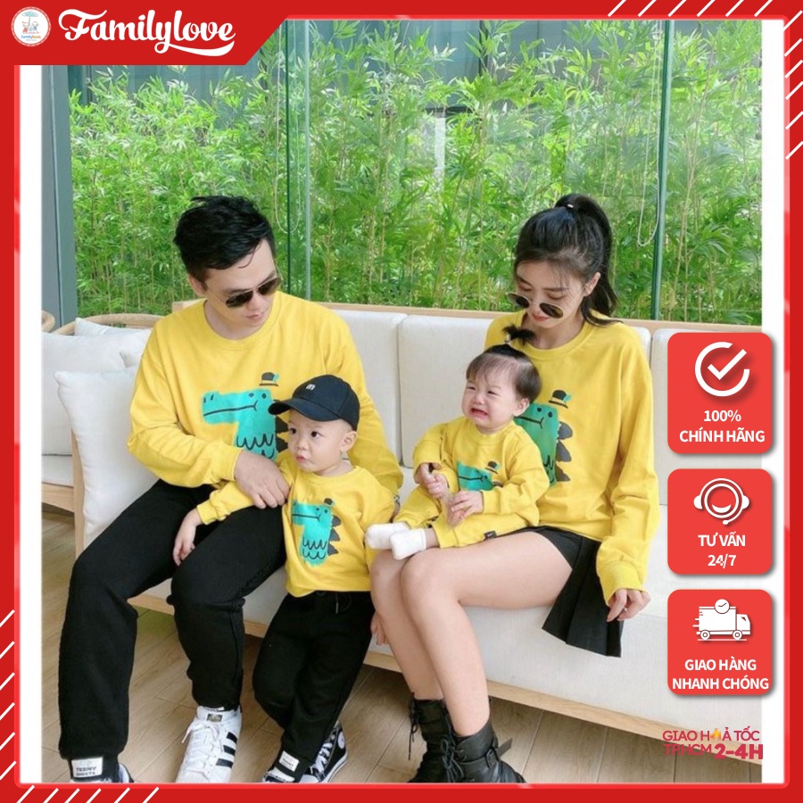 Áo Sweater Gia Đình Familylove - Áo Sweater Chú Cá Sấu Màu Vàng Dễ Thương Chất Liệu Nỉ Da Cá Cao Cấp