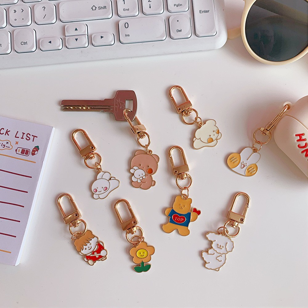 Móc Khóa Keychain, Cài Airpods Kim Loại Mạ Enamel Thỏ Cam Hoạt Hình