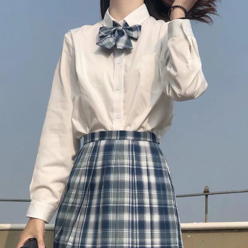 Áo Sơ Mi Đồng Phục Học Sinh Tay Dài Màu Trắng Sữa Phong Cách Nhật Bản
