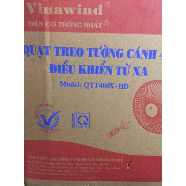 Quạt treo tường có điều khiển Vinawind QTT400X-HD sải cánh 400 - Điện Cơ Thống Nhất | BigBuy360 - bigbuy360.vn