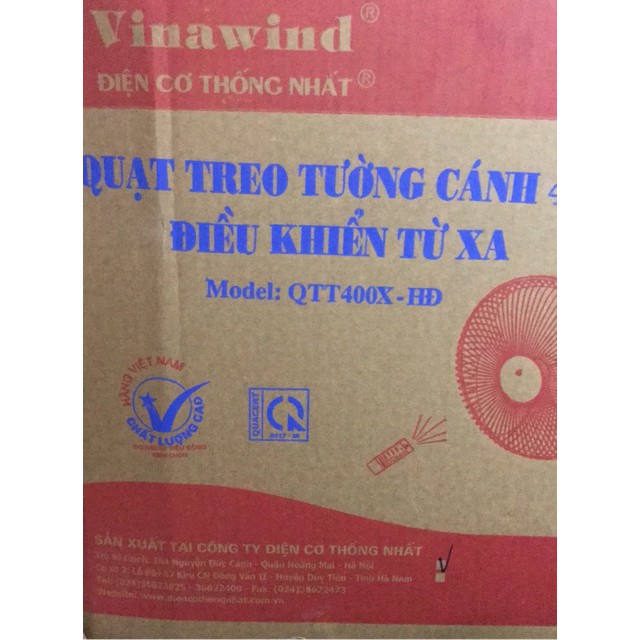 Quạt treo tường có điều khiển Vinawind QTT400X-HD sải cánh 400 - Điện Cơ Thống Nhất