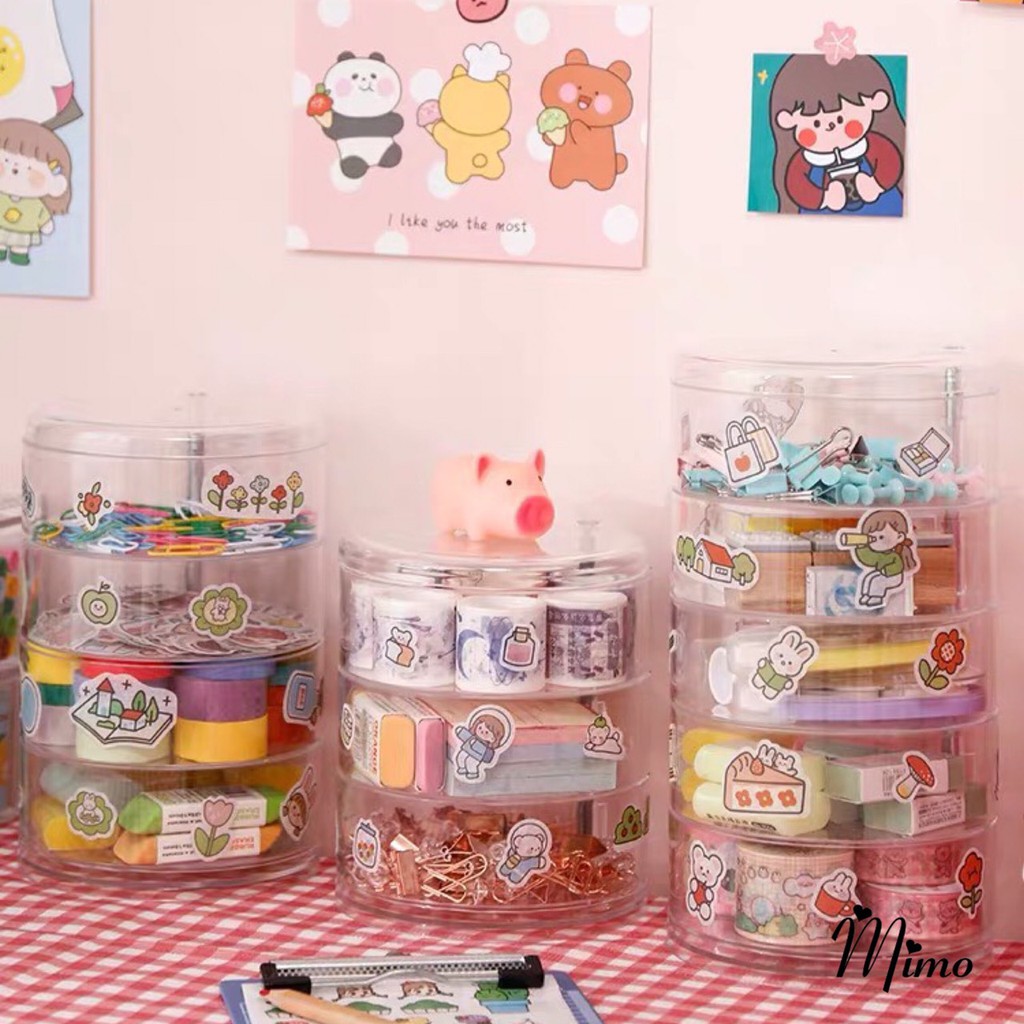 Hộp trong suốt để bàn cao cấp 2 lớp dùng đựng trang sức, đồ cá nhân, dụng cụ trang điểm nhiều tầng xoay độc đáo