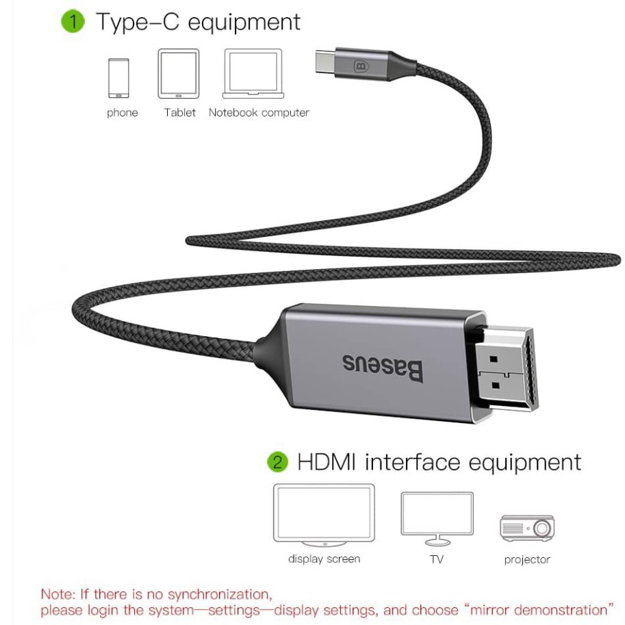 Cáp HDMI Baseus C- Video Pro xuất hình ảnh cổng C sang HDMI 4K 60Hz,Sạc PD 60W dài 180cm cho điện thoại,iPad Pro, Laptop