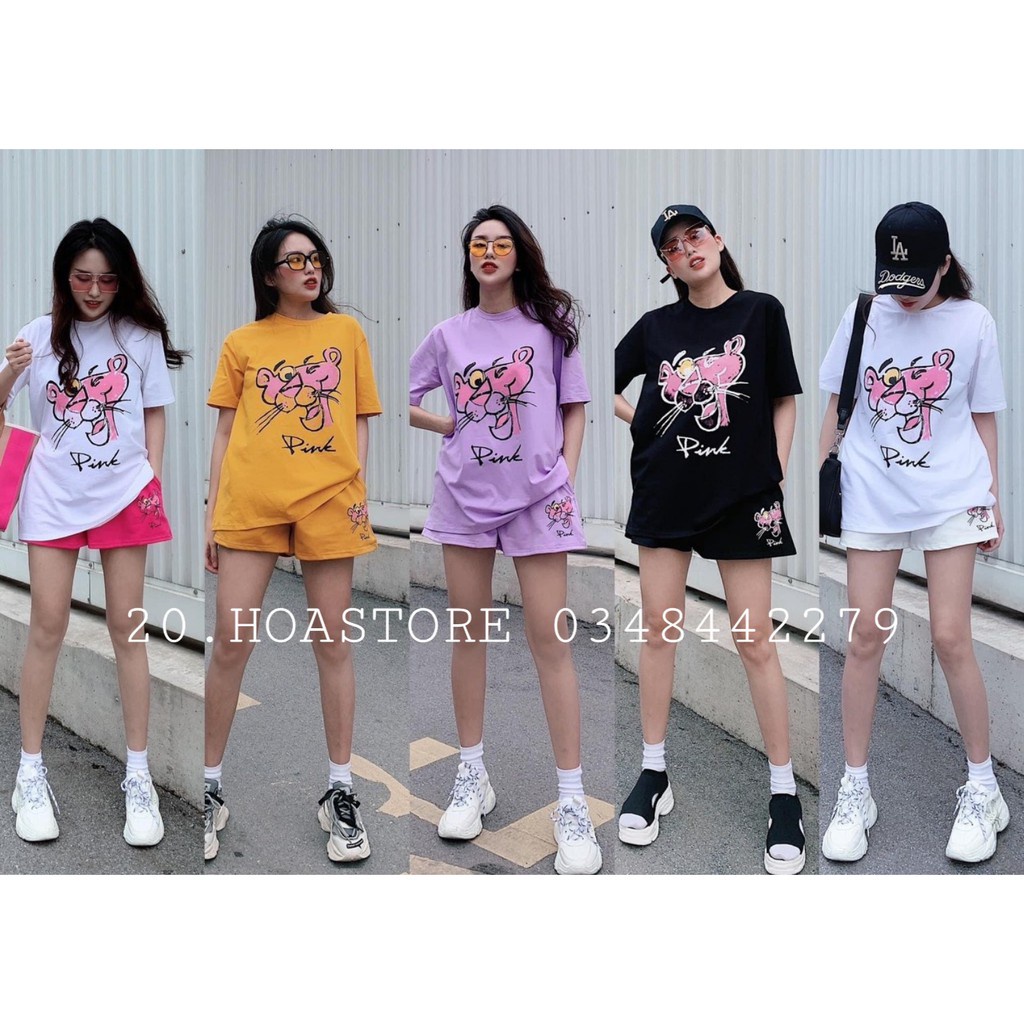 BỘ THUN NỮ MẶC NHÀ CHỮ PINK NHIỀU MÀU IN HÌNH CHÚ BÁO CUTE