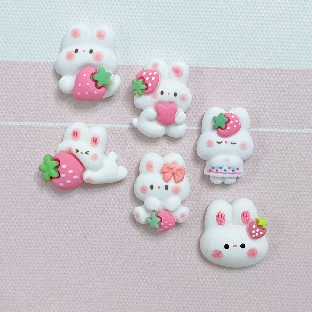 Bộ 10 Nút Nhựa Hình Thỏ Dâu Tây Hoạt Hình Dễ Thương Trang Trí Ốp Điện Thoại / Cốc Nước