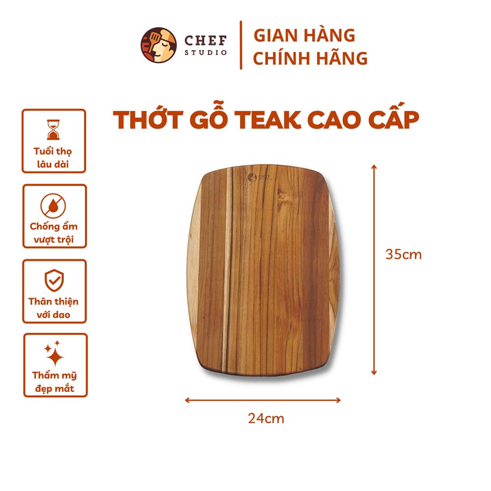 Thớt gỗ Teak Chef Studio cao cấp hình oval, dùng cho cắt thái và trang trí