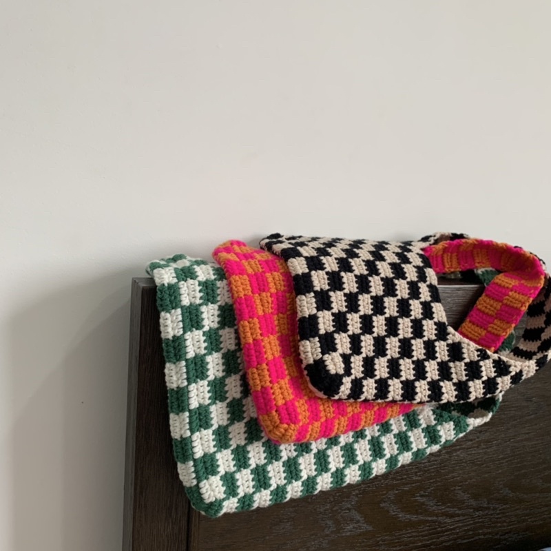 CHECKERED TOTEBAG. TÚI LEN MÓC SIZE L