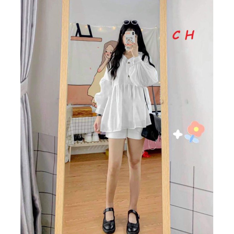 Áo baby doll cúc gỗ