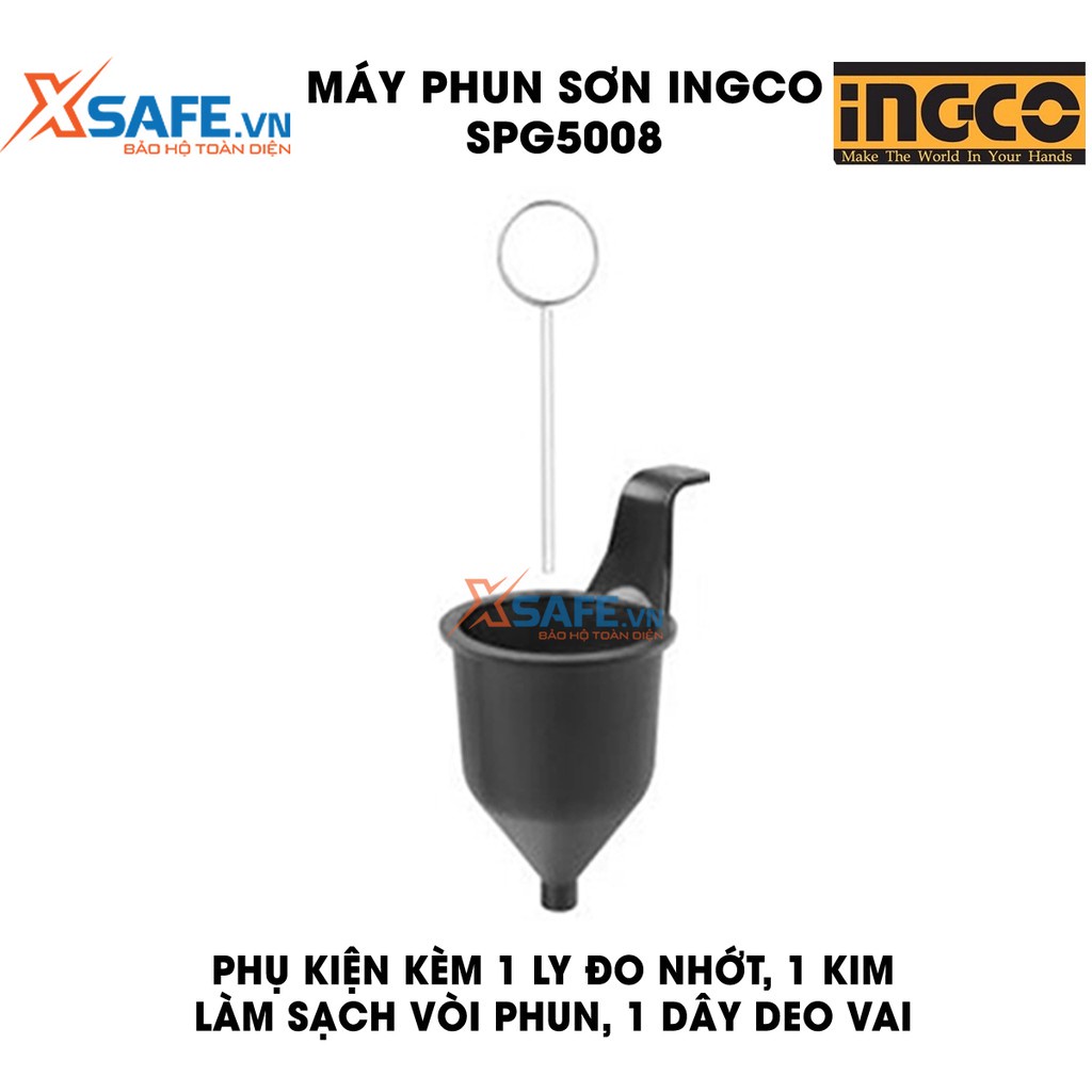 Máy phun sơn INGCO SPG5008 Kèm 1 tay cầm phụ và 1 bộ than Súng phun sơn cầm tay công suất 500W lưu lượng tối đa 850ml/ph