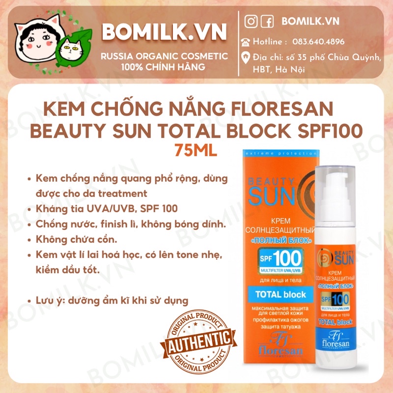 Kem chống nắng Floresan Beauty Sun Total Block SPF100