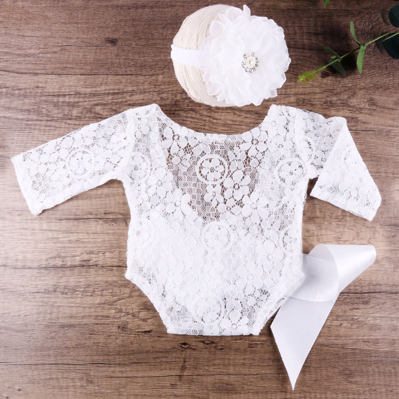 Bộ Áo Liền Quần Phối Ren Hoa + Băng Đô Cài Tóc Xinh Xắn Cho Bé Gái