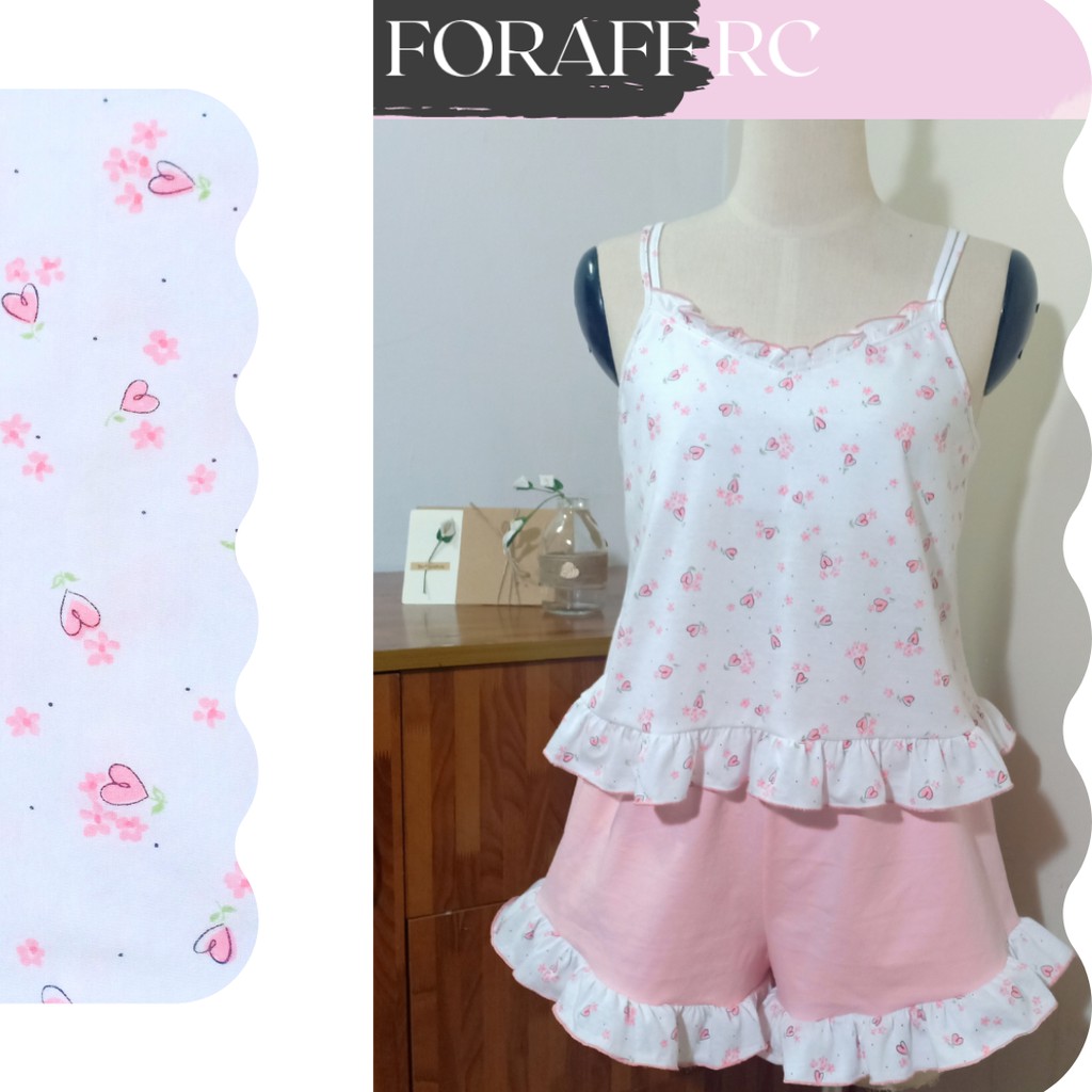 Đồ bộ ngủ nữ RCB04, hai dây, cổ tim phối bèo, thun cotton 2c 4c chiều dành cho người dưới 62kg