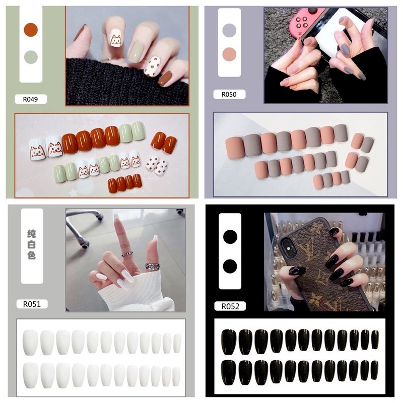 [Hàng mới về] Hộp 24 móng giả ngắn R041-R060 kèm keo dán