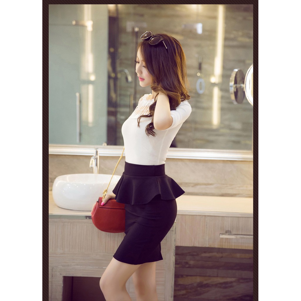 Chân váy công sở váy peplum bigsize màu đen CRPLV25 [size từ 48-85kg