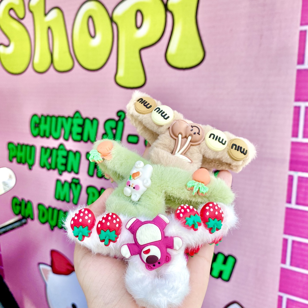 Kẹp tóc phối lông đính charm thú dễ thương thời trang cho nữ