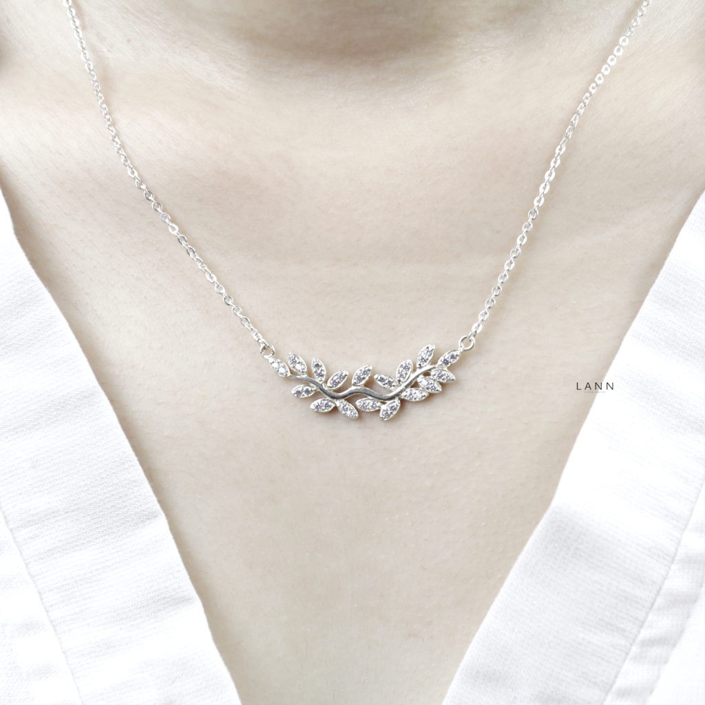 Vòng cổ Nhành lá Olive Kín đá BẠC S925 LANN N056