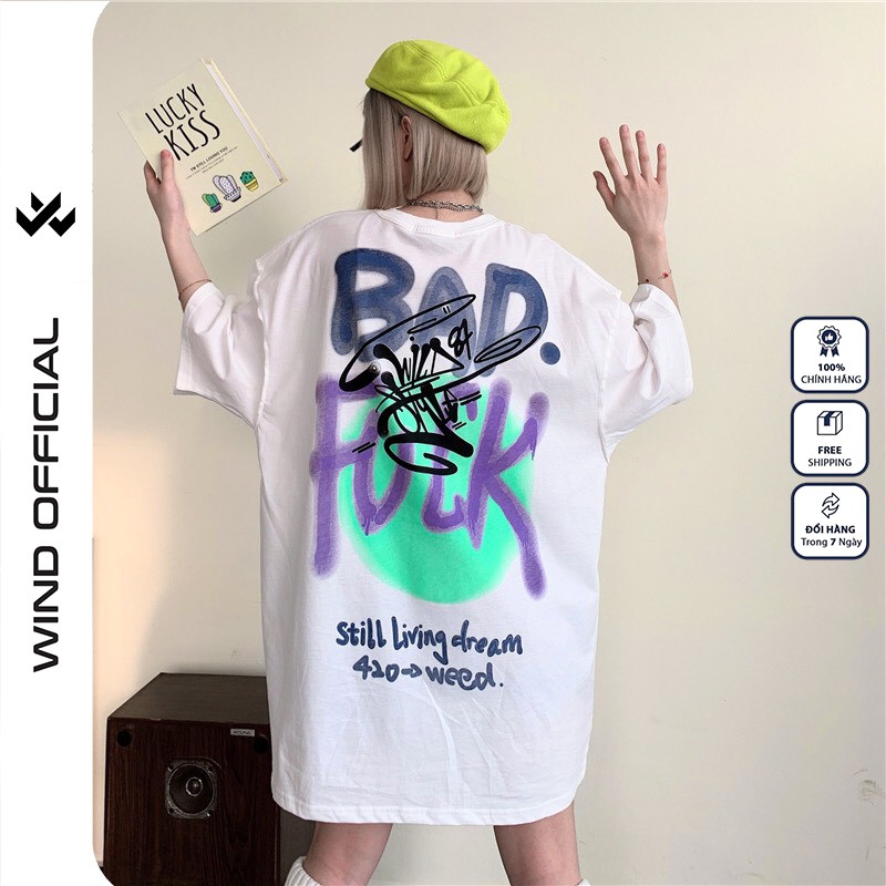 Áo thun tay lỡ WIND phông unisex dáng rộng BADFUCK nam nữ cotton ulzzang oversize