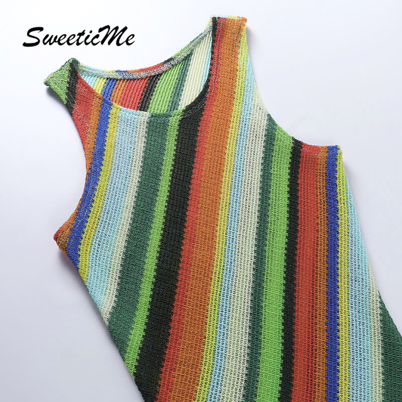 Đầm SweeticMe dáng ôm không tay cổ tròn in sọc mới thời trang 2021 cho nữ | BigBuy360 - bigbuy360.vn