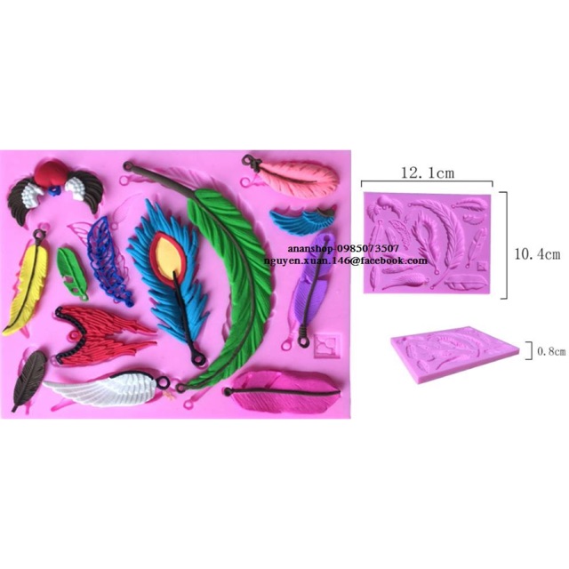 Khuôn silicon 3D vỉ lông vũ chữ nhật