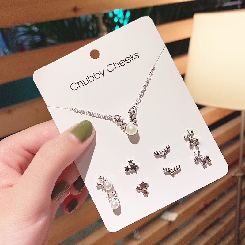 Bộ Khuyên Tai Kết Hợp Dây Chuyền Đơn Giản Thời Trang Hàn Quốc Cho Nữ