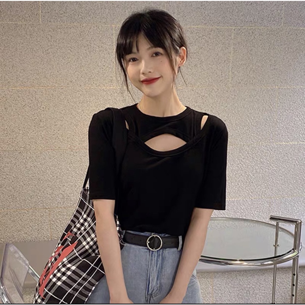 Áo Thun Ngắn Tay Hở Ngực vai Dáng Croptop Siêu Mát Hàng Cao Cấp