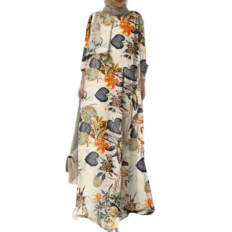 Đầm maxi ZANZEA tay dài cài nút phong cách vintage dành cho phụ nữ Hồi Giáo