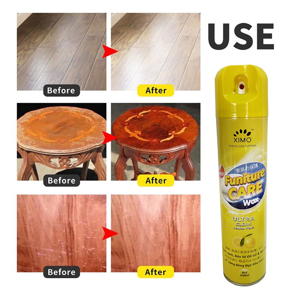 Chai Xịt Làm Sạch Đánh Bóng, Bảo Dưỡng Đồ Gỗ, Sành Sứ Furniture Care Wax Ximo Home Hương Chanh 330ml