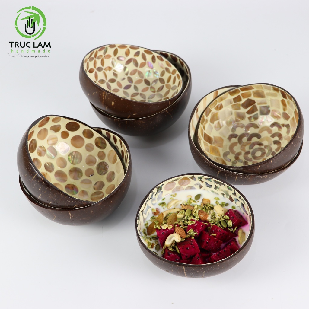 Bát Tô Chén Gáo Dừa Tự Nhiên Khảm Trai Độc Đáo - Trúc Lâm Handmade