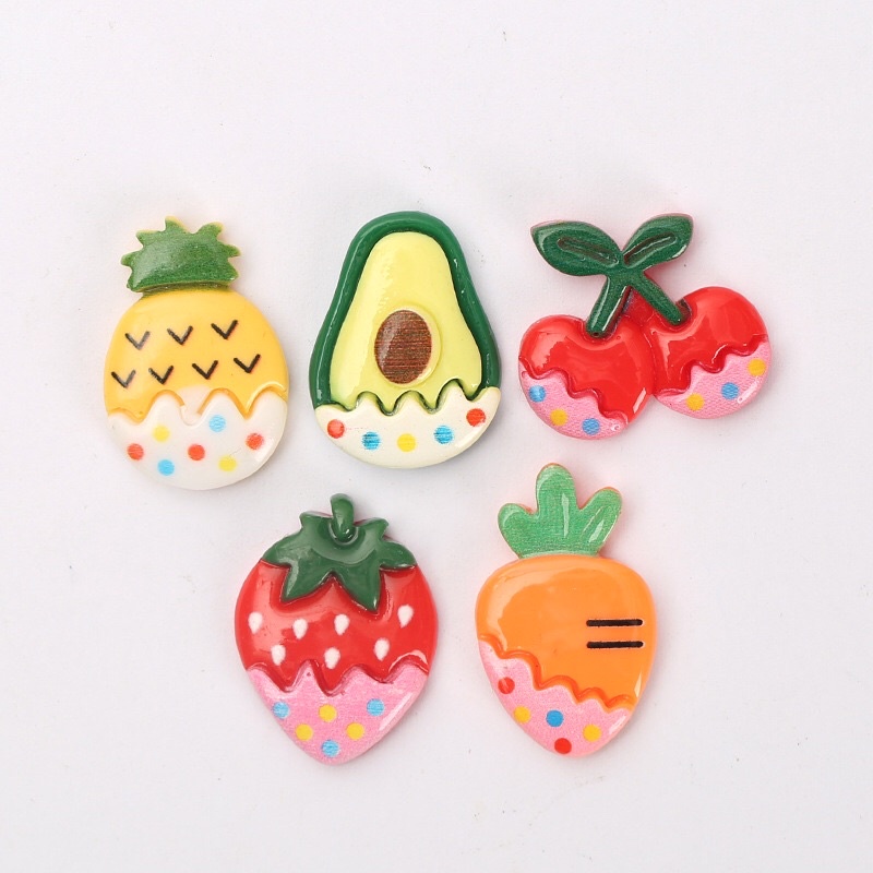 Set 10 charm dâu tây-cherry-cà rốt-dứa-bơ làm phụ kiện tóc, decor…