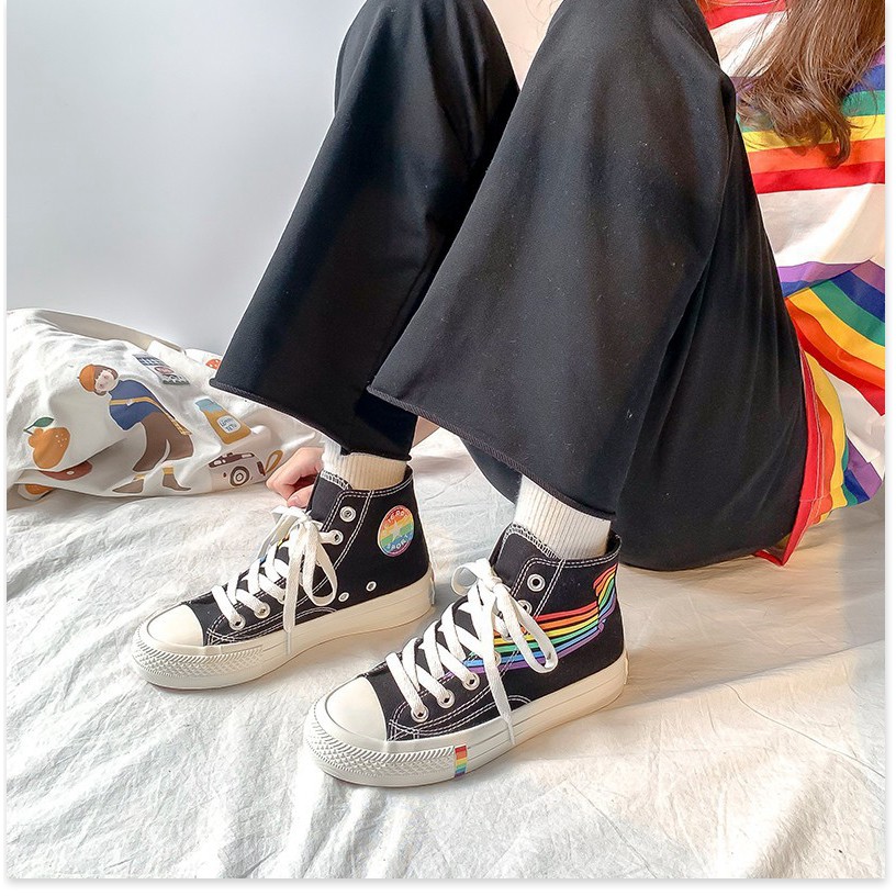 Đồng giá 100k toàn shop - (Sẵn đen, sz 40) Giày Ulzzang Taobao cao cổ mẫu vẽ cầu vồng