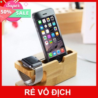 Dock sạc để bàn bằng gỗ tre dùng cho Iphone apple watch- bán rẻ nhát