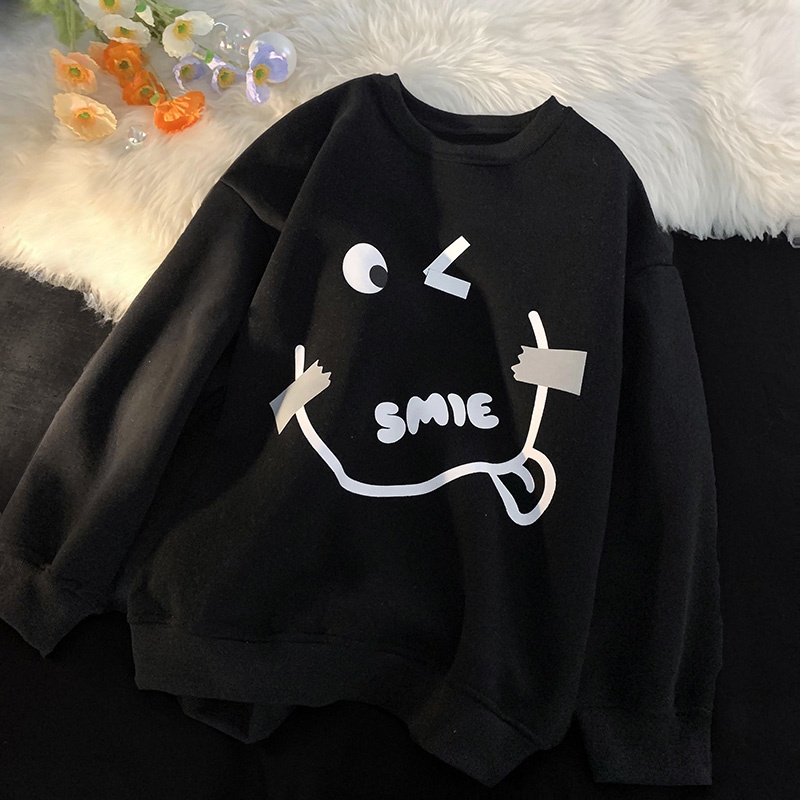 Áo thun ZHELIHANGFEI tay dài dáng rộng họa tiết in dễ phối đồ cho nữ