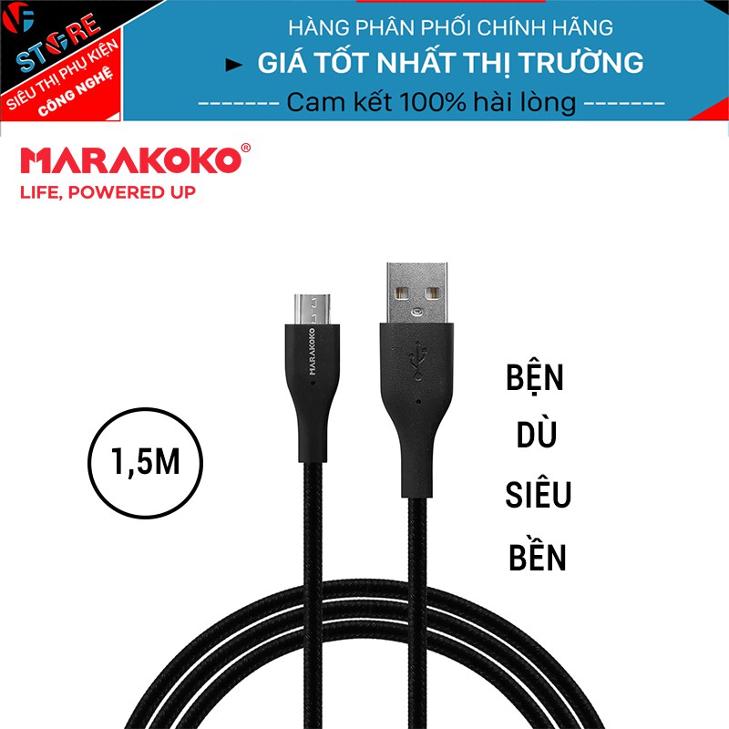 Cáp sạc điện thoại Marakoko MCB11 Micro USB bọc dù siêu bền, dài 1,5m (hỗ trợ sạc nhanh Max 2.4A)