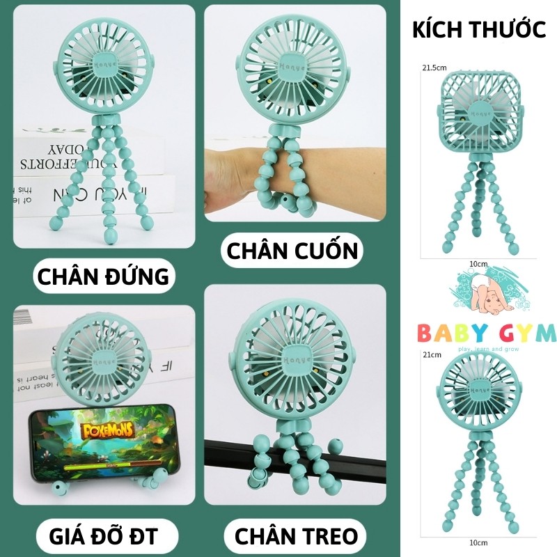 Quạt tích điện mini cầm tay, để bàn, có đèn – Quạt sạc điện mini – BabyGym