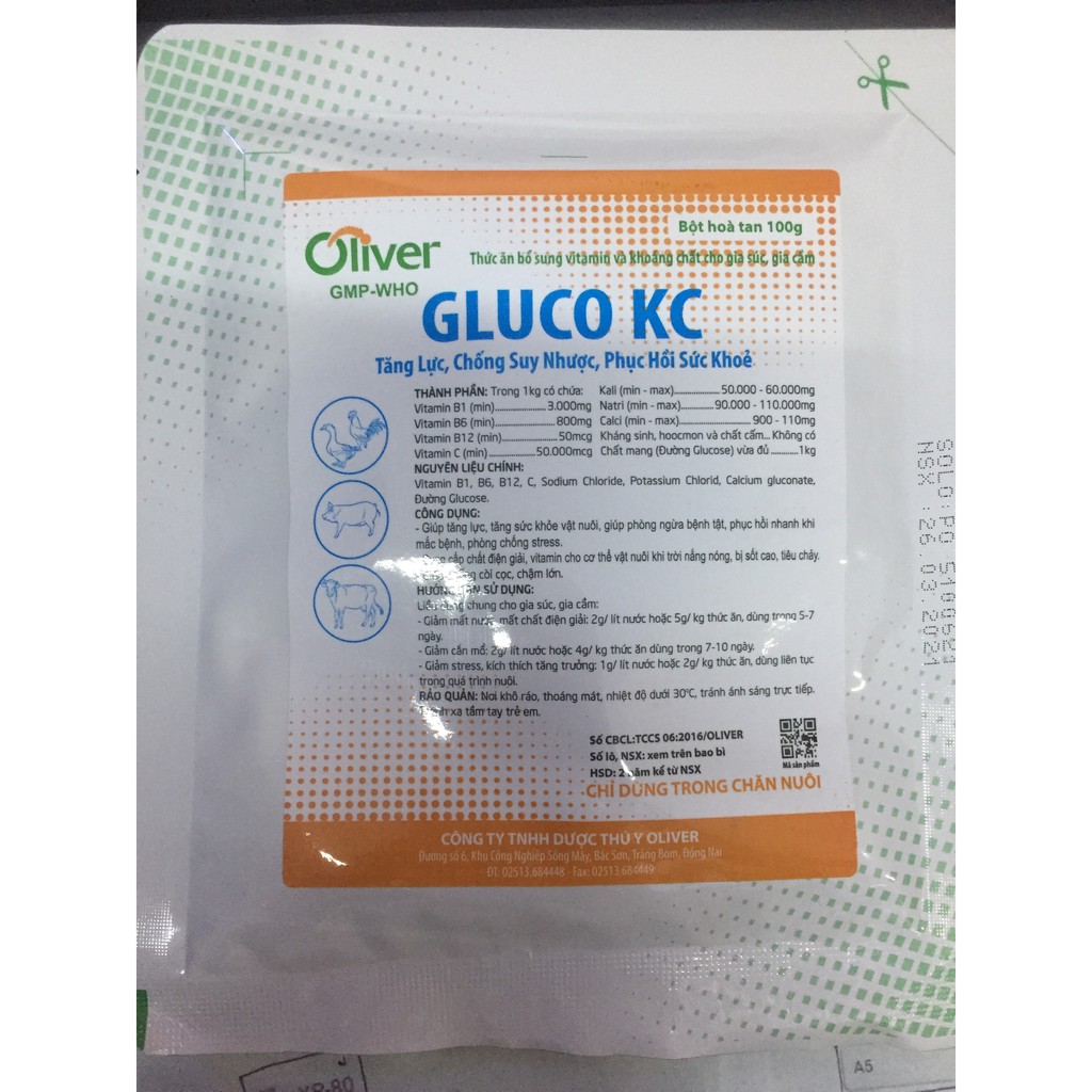 Bột trộn bổ sung vitamin và khoáng chất cho gia súc, gia cầm 100g - gluco kc