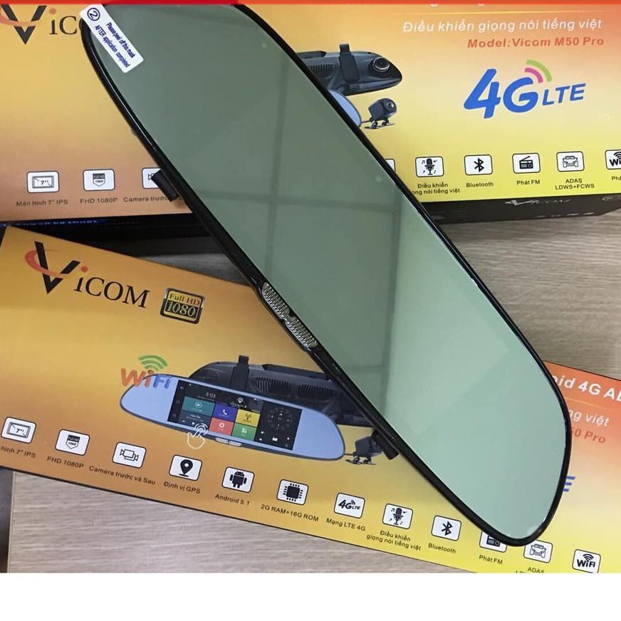 Camera hành trình gương Android Viccom M50 Pro 4G/Wifi/GPS/ADAS cảnh báo làn đường tiếng Việt tặng thẻ 32gb